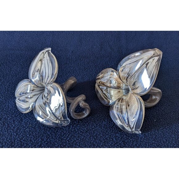 VTG C. 1980 2 Art Glass Paperweight Handblown Decor Swirl Lily Flower Gray 5*4" - Picture 1 of 8